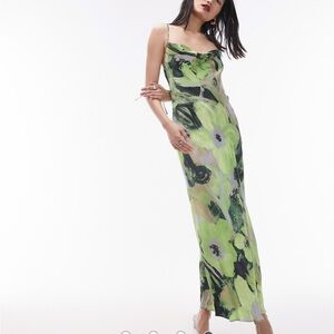 Topshop cami slip midi dress in green floral print
